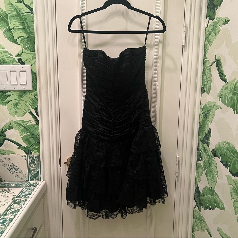 Vintage Betsey Johnson Evening Silk Strapless 80’s Lace Party Dress Size 2